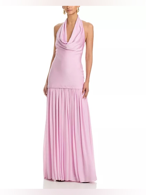 Aqua Cowl Neck Drop Waist Gown - Exclusive